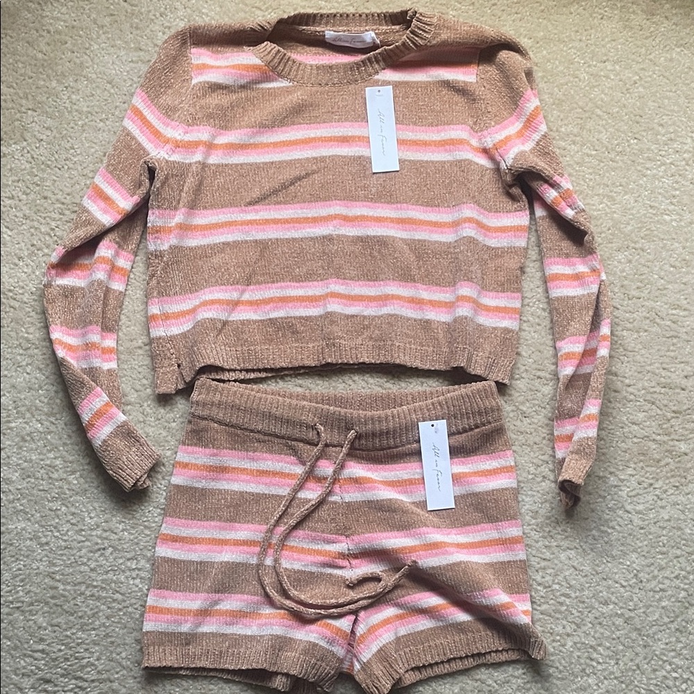 All in Favor Brown and Pink Striped Knit Set